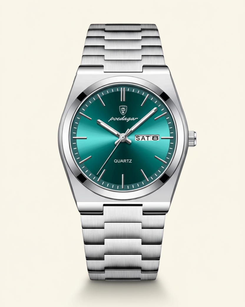 Stalen Horloge met Smaragdgroene Wijzerplaat