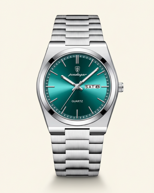 Stalen Horloge met Smaragdgroene Wijzerplaat