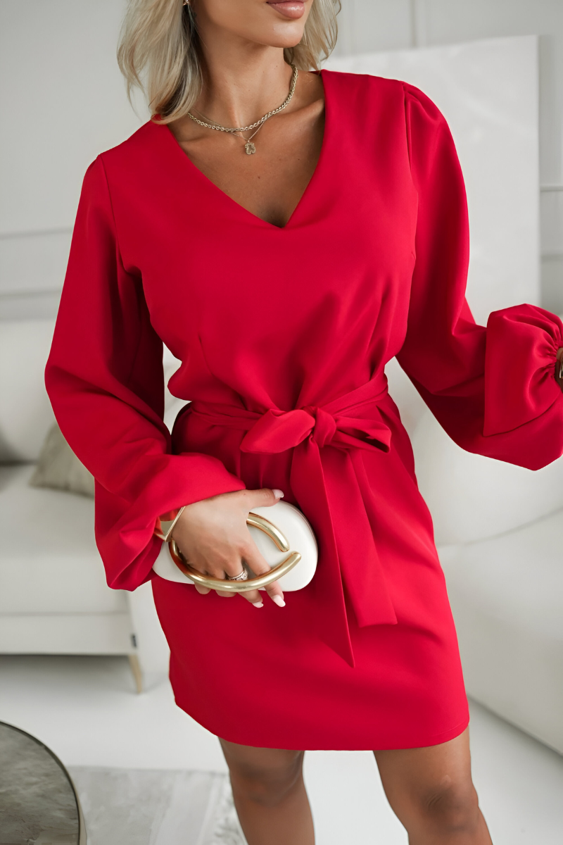 Lira™ | Elegante Satijnen Jurk met Ceintuur
