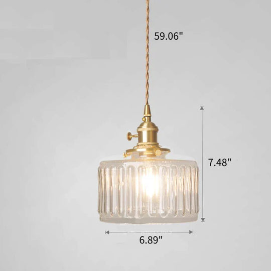 Vintage Cilindervormige Glazen Hanglamp met Traditioneel Design