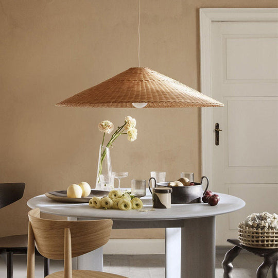 Retro Handgeweven Kegelvormige Rattan Hanglamp