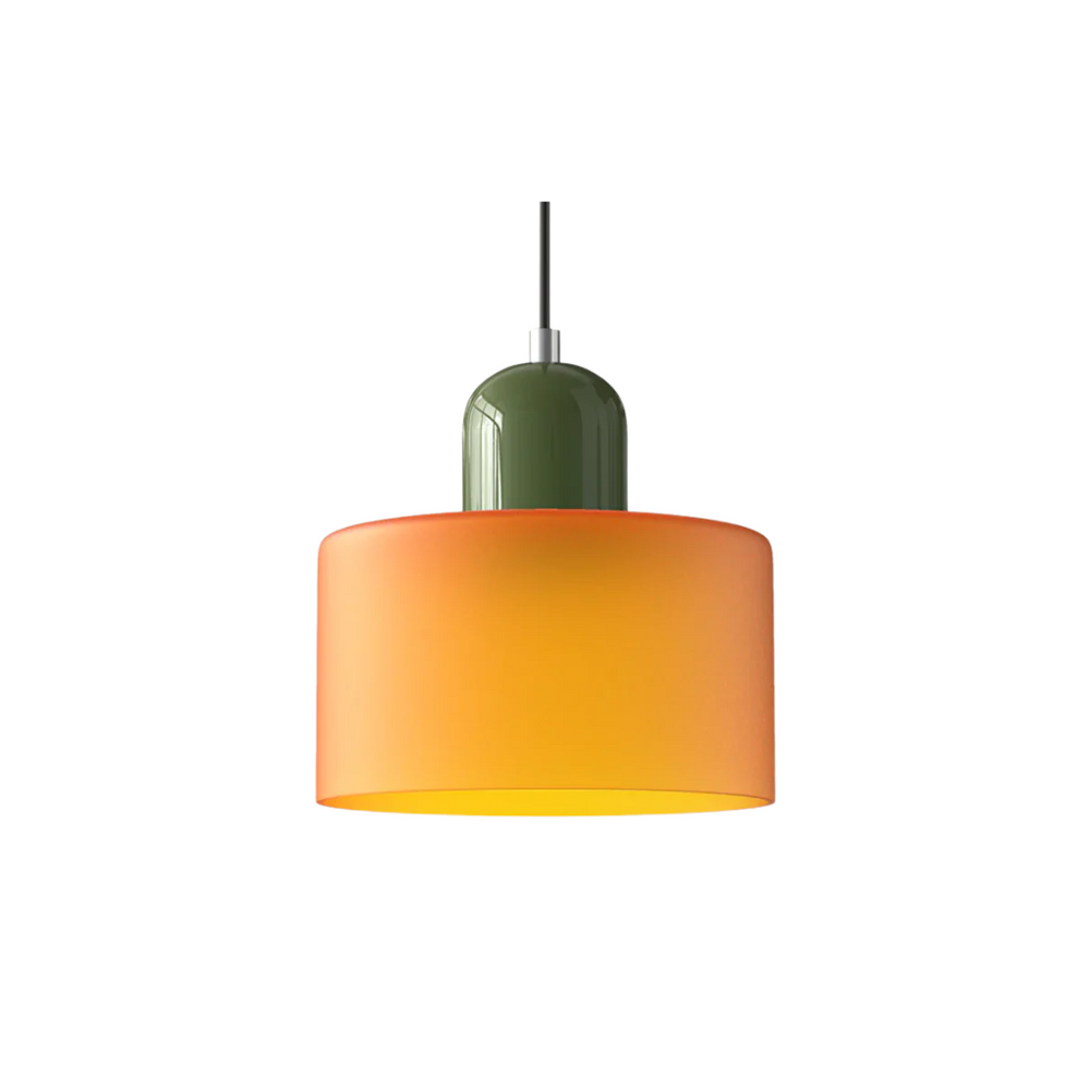 Retro Hanglamp met Oranje Glazen Kap & Groene Bovenzijde