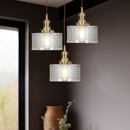 Vintage Cilindervormige Glazen Hanglamp met Traditioneel Design
