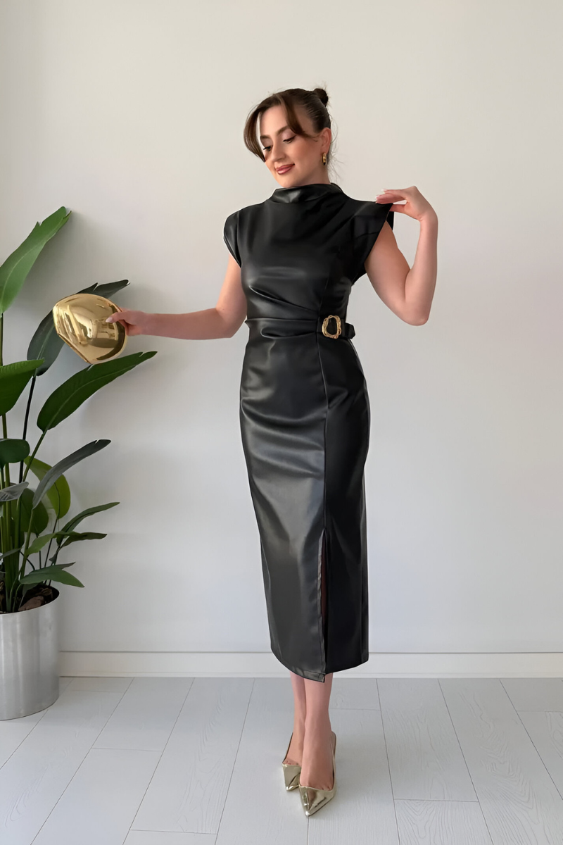 Sona™ | Moderne mouwloze leren jurk