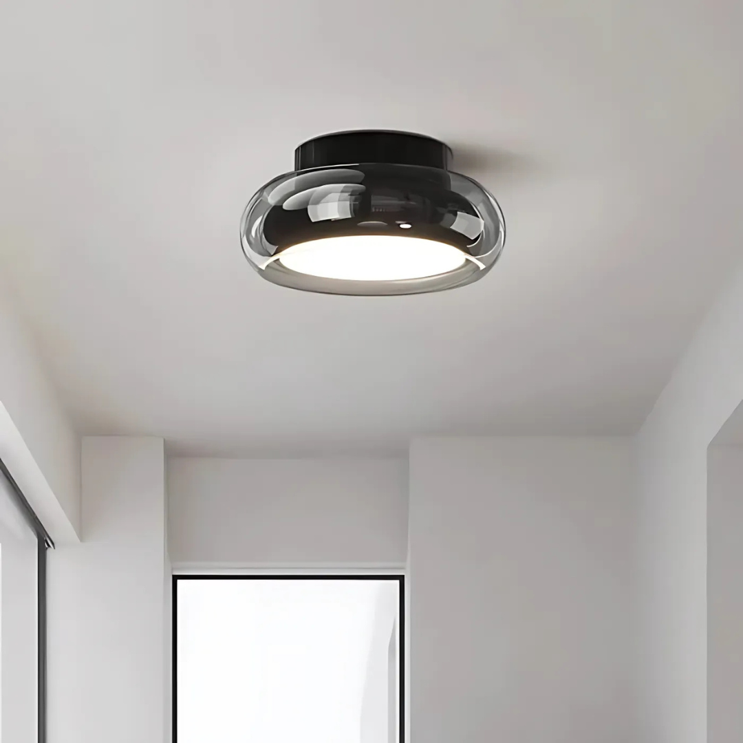 Retro LED Plafondlamp van Metaal & Glas – Compact & Sfeervol