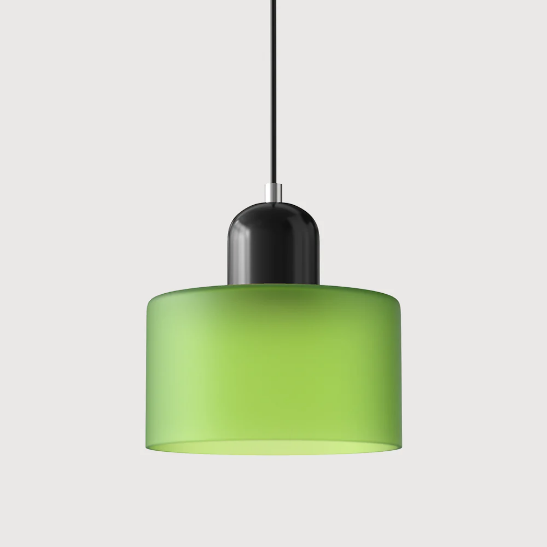 Retro Hanglamp met Oranje Glazen Kap & Groene Bovenzijde
