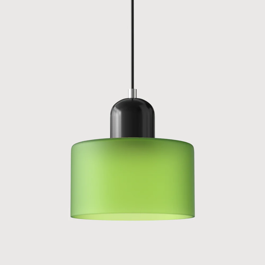 Retro Pendant Lamp with Orange Glass Shade & Green Top