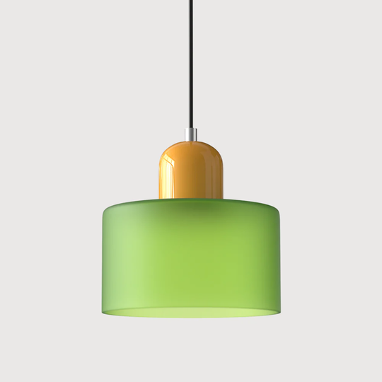 Retro Pendant Lamp with Orange Glass Shade & Green Top