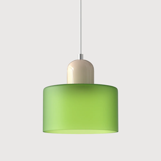 Retro Pendant Lamp with Orange Glass Shade & Green Top