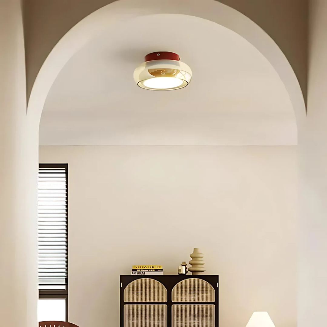 Retro LED Plafondlamp van Metaal & Glas – Compact & Sfeervol