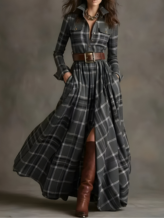 Nara™ | Stijlvolle Geruite Maxi Jurk