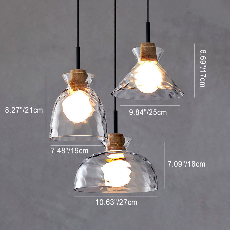 Moderne Glazen Hanglamp met Houten Accenten in Diverse Designs