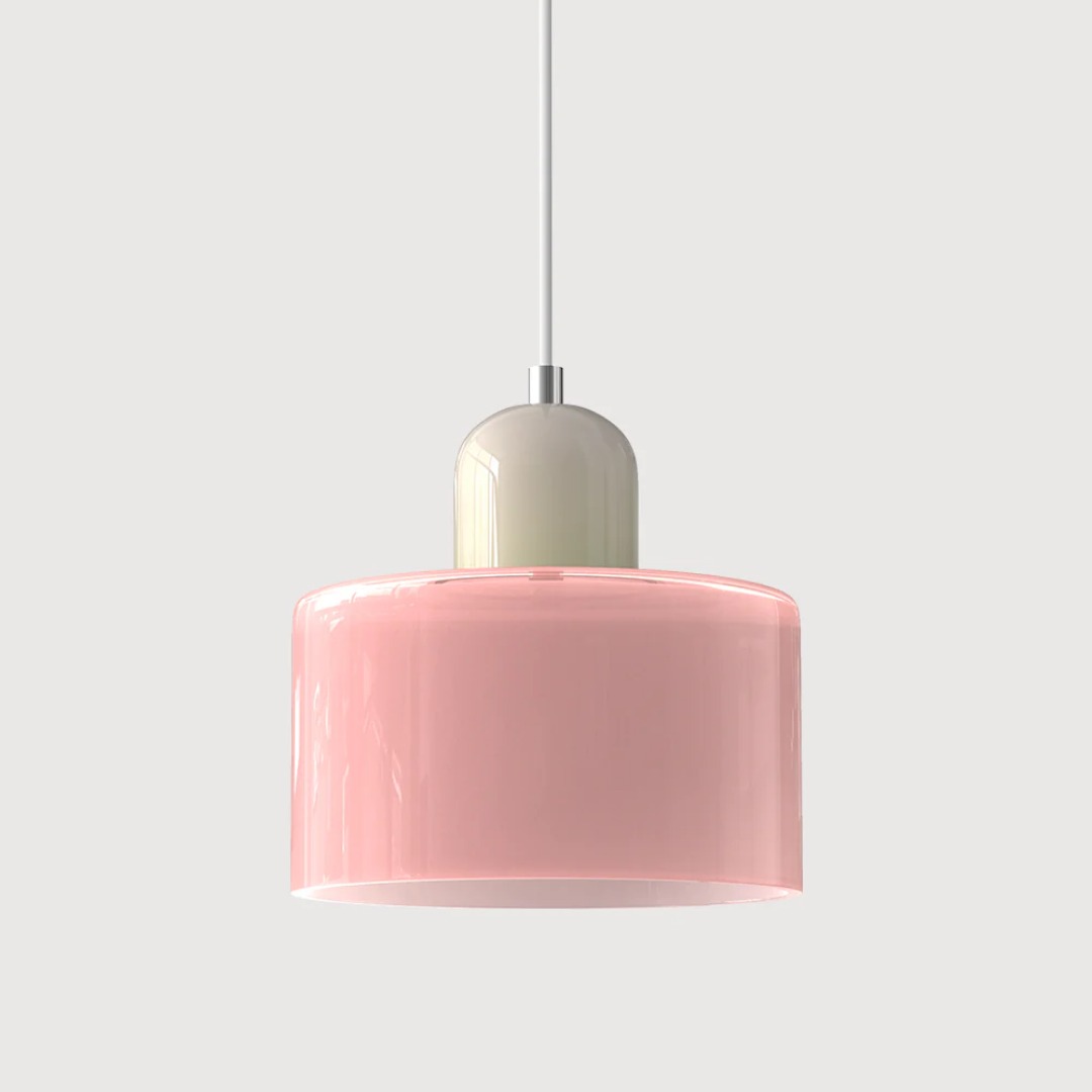 Retro Hanglamp met Oranje Glazen Kap & Groene Bovenzijde