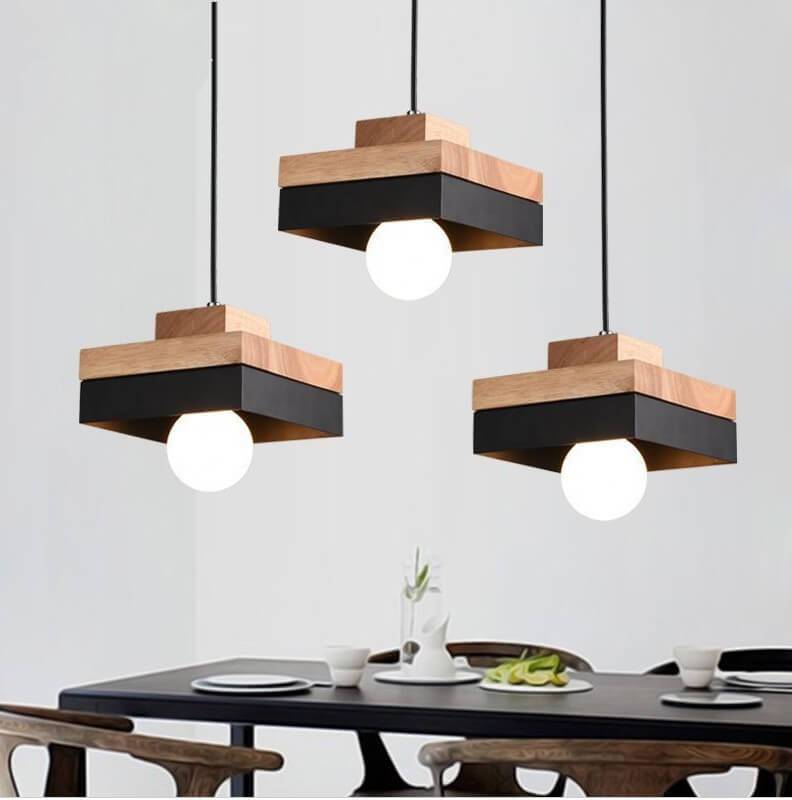 Moderne Hanglamp van Metaal en Hout – Zwart of Wit met Verstelbaar Snoer