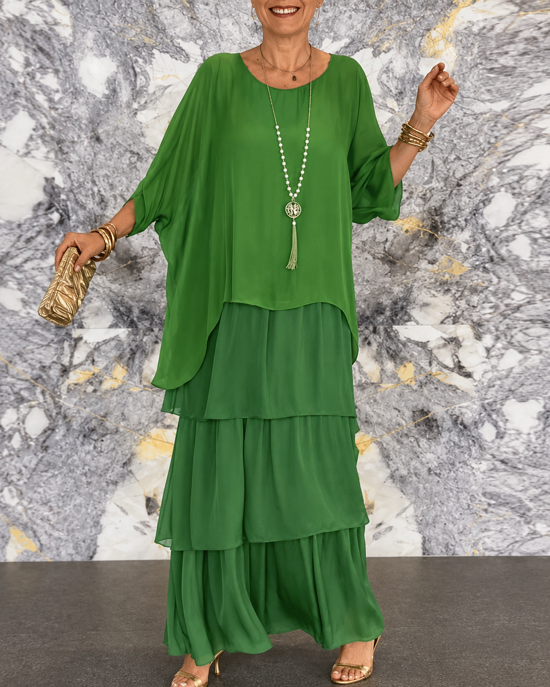 Amélie™ | Elegante Buikbedekkende Chiffon Maxi Jurk