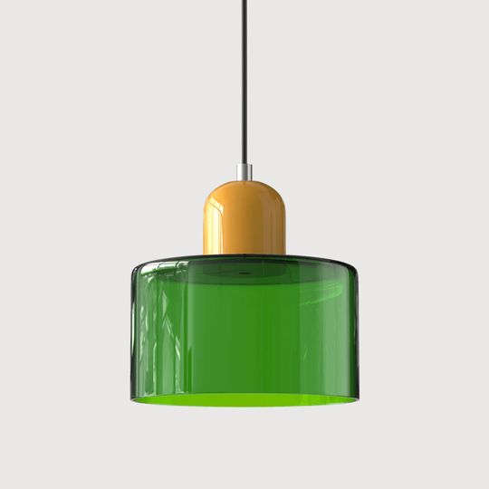 Retro Hanglamp met Oranje Glazen Kap & Groene Bovenzijde