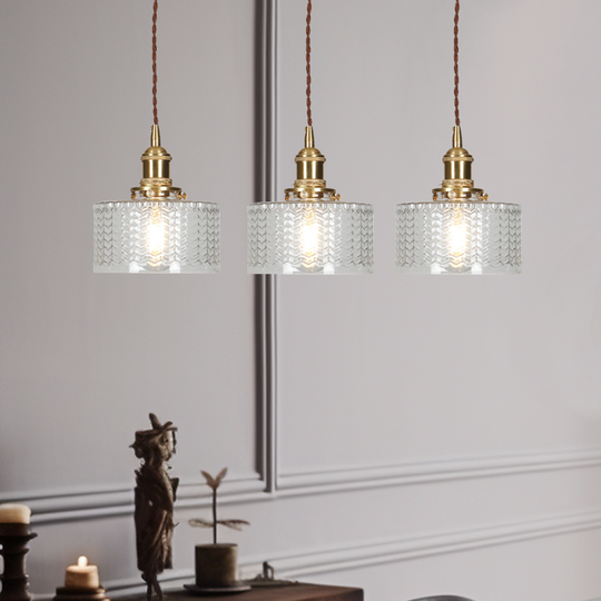 Vintage Cilindervormige Glazen Hanglamp met Traditioneel Design