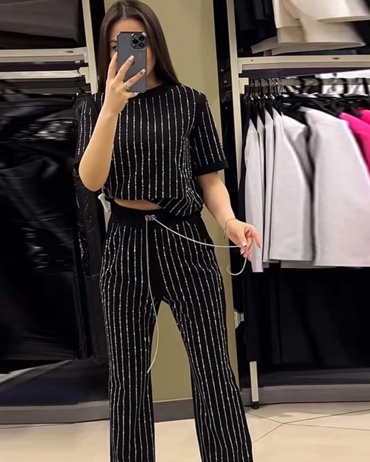 Mavina™ | Elegante gestreepte tweedelige set