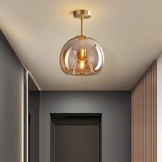 Stijlvolle Retro Koperen Glas Plafondlamp