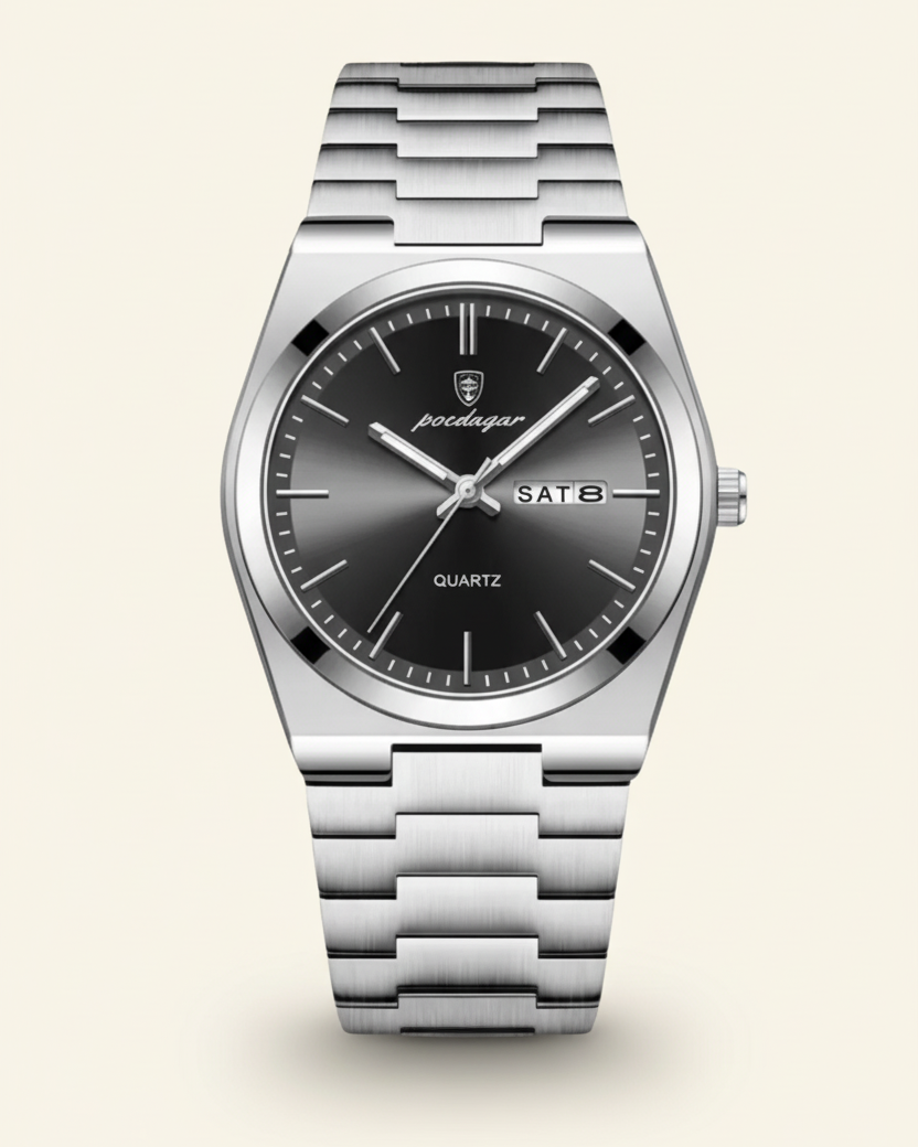 Stalen Horloge met Smaragdgroene Wijzerplaat