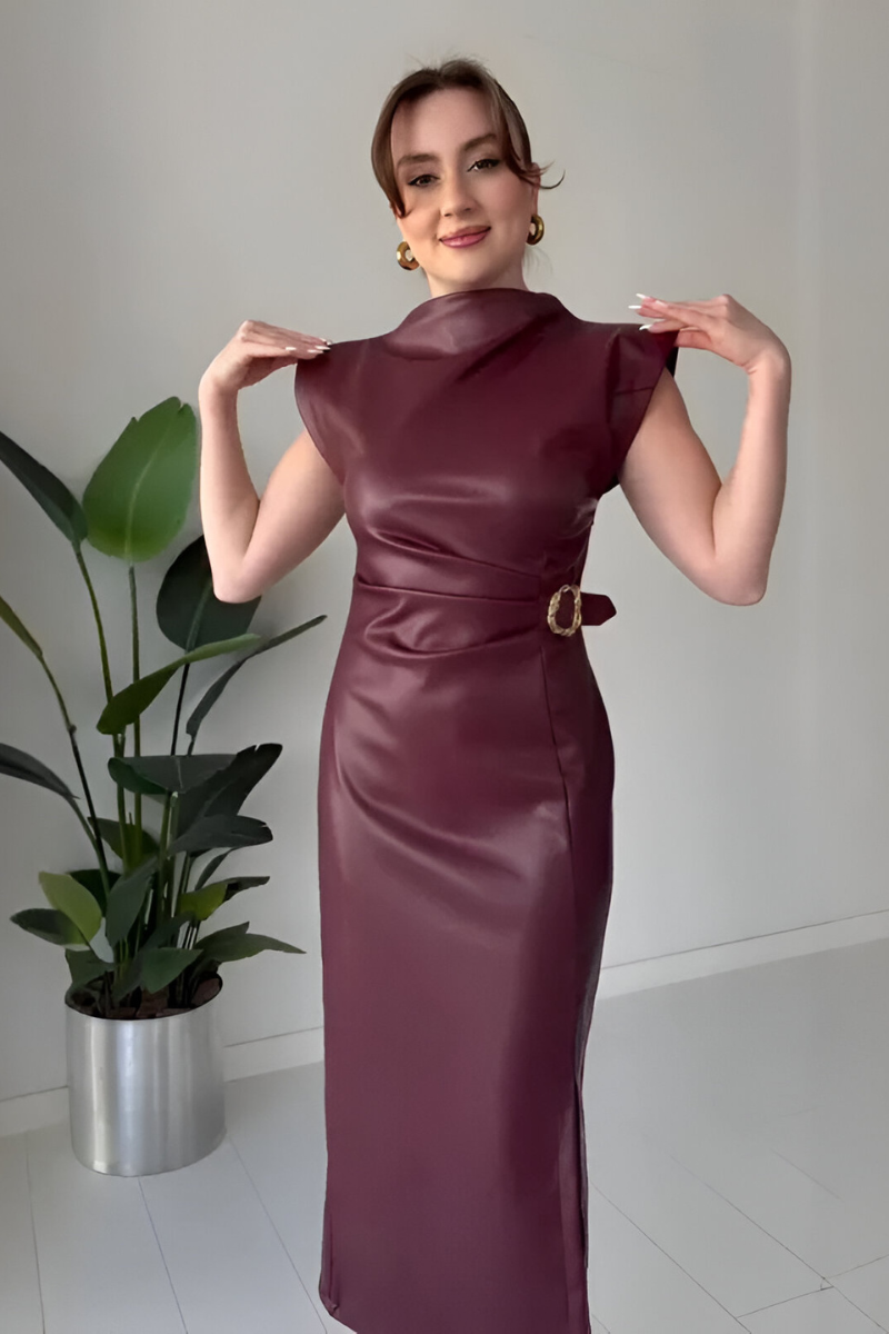 Sona™ | Moderne mouwloze leren jurk