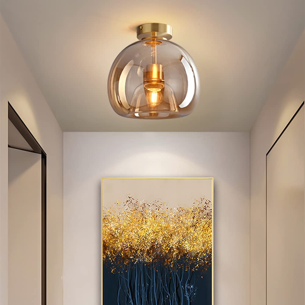 Stijlvolle Retro Koperen Glas Plafondlamp