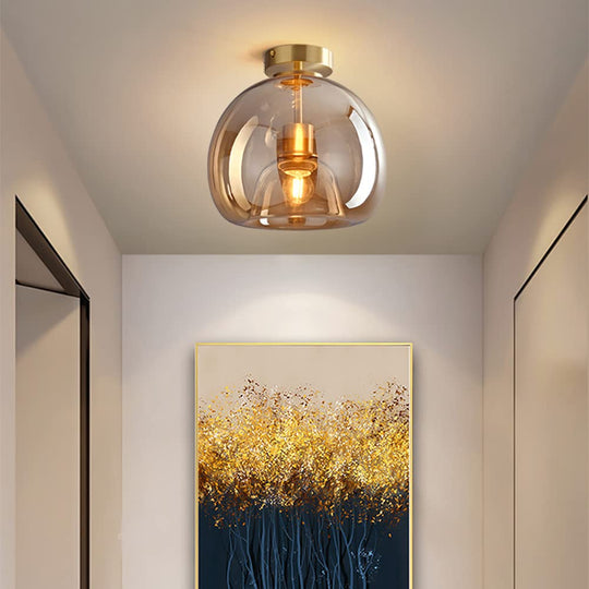 Stijlvolle Retro Koperen Glas Plafondlamp