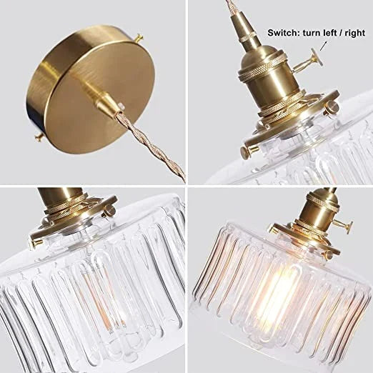 Vintage Cilindervormige Glazen Hanglamp met Traditioneel Design