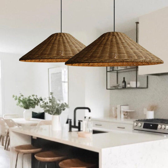 Retro Handgeweven Kegelvormige Rattan Hanglamp