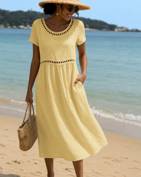 Livia™ | Elegante Buikcamouflerende Geborduurde Midi Jurk