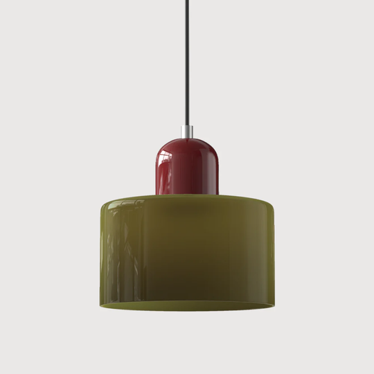 Retro Pendant Lamp with Orange Glass Shade & Green Top