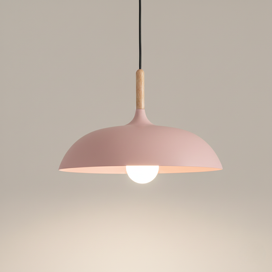Kleurrijke Metalen Hanglamp met Houten Accent – Twee Maten