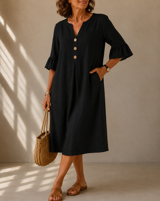 Corinne™ | Buikbedekkende Midi Jurk Met Knopen