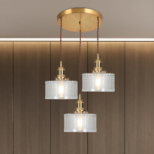 Vintage Cilindervormige Glazen Hanglamp met Traditioneel Design