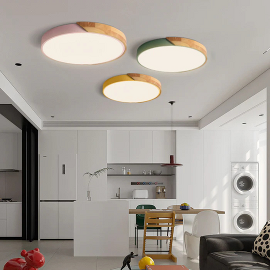 LED Ceiling Lamp with Scandinavian Design made of Wood & Acrylic