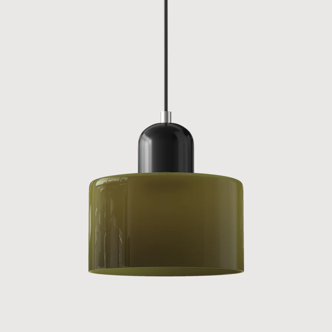 Retro Hanglamp met Oranje Glazen Kap & Groene Bovenzijde