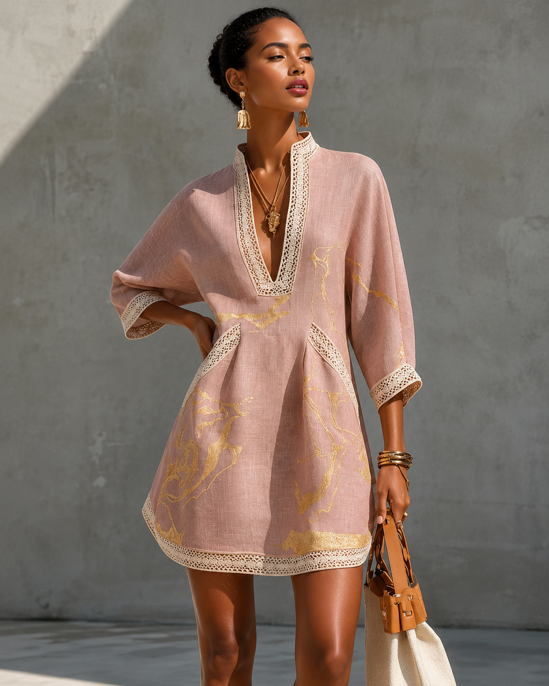 Bianca™ | Elegante Mini Jurk Met Gouden Print