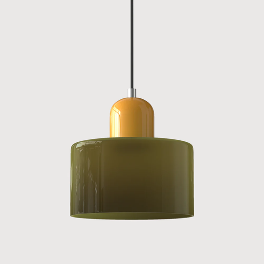 Retro Pendant Lamp with Orange Glass Shade & Green Top