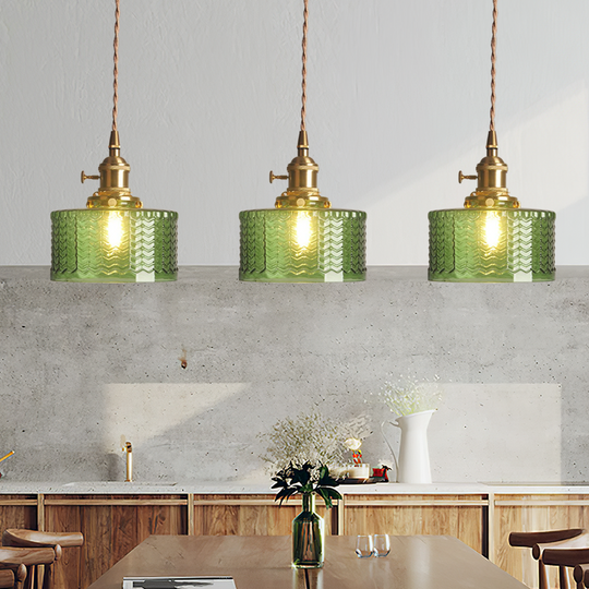 Vintage Cilindervormige Glazen Hanglamp met Traditioneel Design