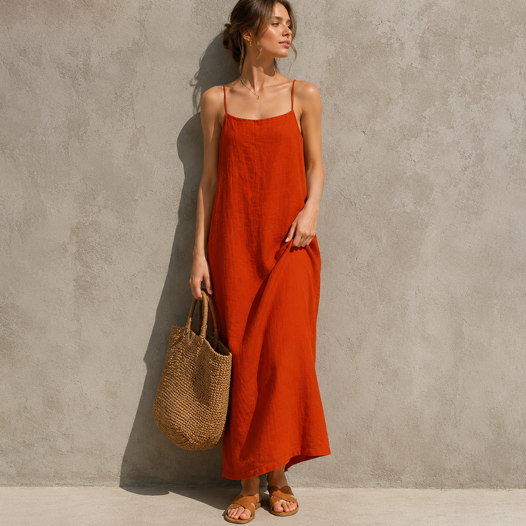 Ivara™ | Buikbedekkende Linnen-Look Maxi Jurk