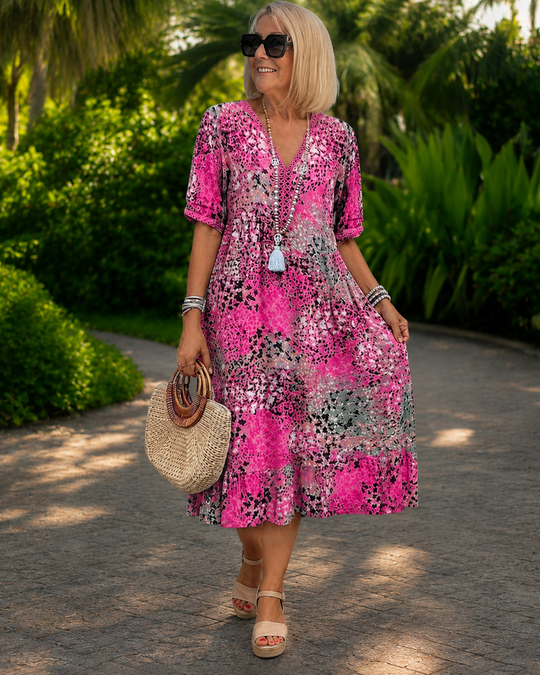 Iris™ | Luchtige Buikcamouflerende Midi Jurk Met Print