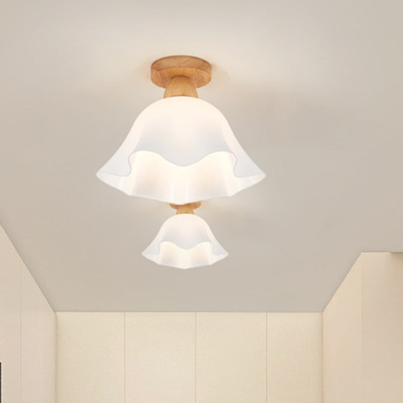 Minimalistische Scandinavische Plafondlamp – Hout & Glas – Wit – (1 Lichtbron)
