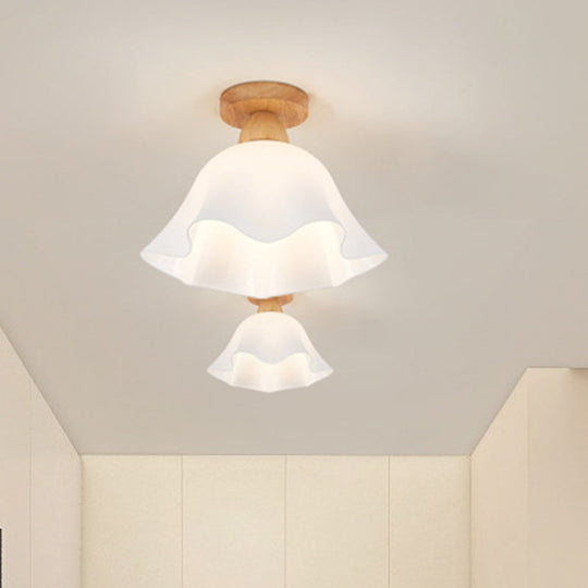 Minimalistische Scandinavische Plafondlamp – Hout & Glas – Wit – (1 Lichtbron)