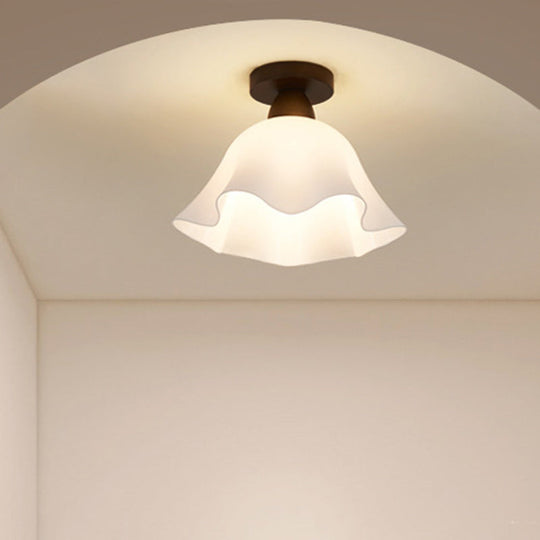 Minimalistische Scandinavische Plafondlamp – Hout & Glas – Wit – (1 Lichtbron)