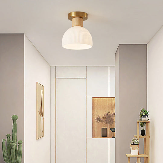 Minimalistische Scandinavische Plafondlamp – Hout & Glas – Wit – (1 Lichtbron)