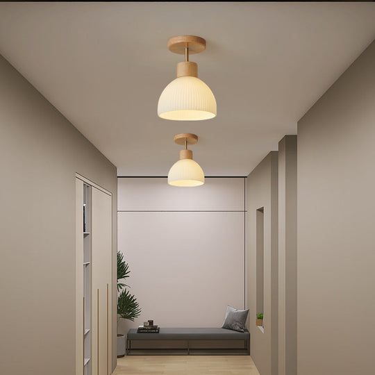 Minimalistische Scandinavische Plafondlamp – Hout & Glas – Wit – (1 Lichtbron)