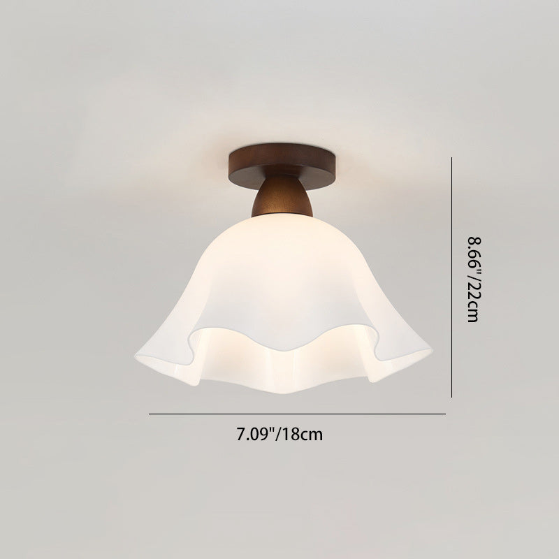 Minimalistische Scandinavische Plafondlamp – Hout & Glas – Wit – (1 Lichtbron)