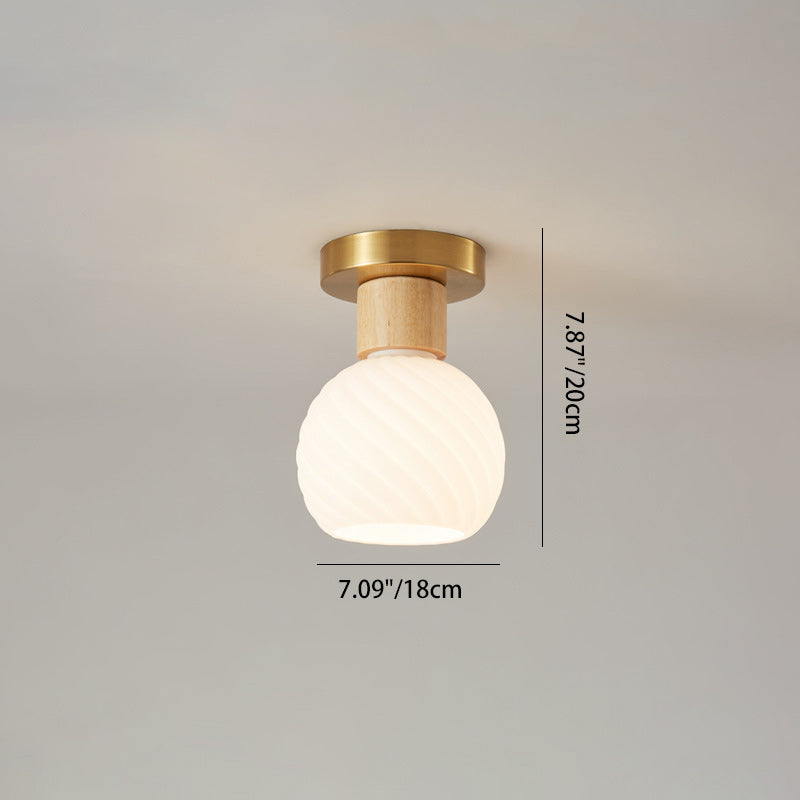 Minimalistische Scandinavische Plafondlamp – Hout & Glas – Wit – (1 Lichtbron)