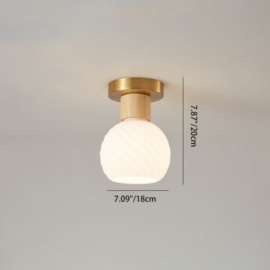 Minimalistische Scandinavische Plafondlamp – Hout & Glas – Wit – (1 Lichtbron)