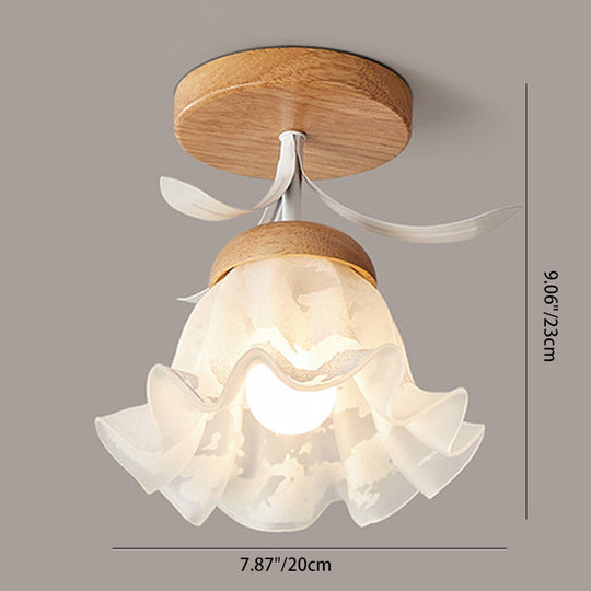 Minimalistische Scandinavische Plafondlamp – Hout & Glas – Wit – (1 Lichtbron)